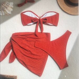 Red Bandeau Bikini Set